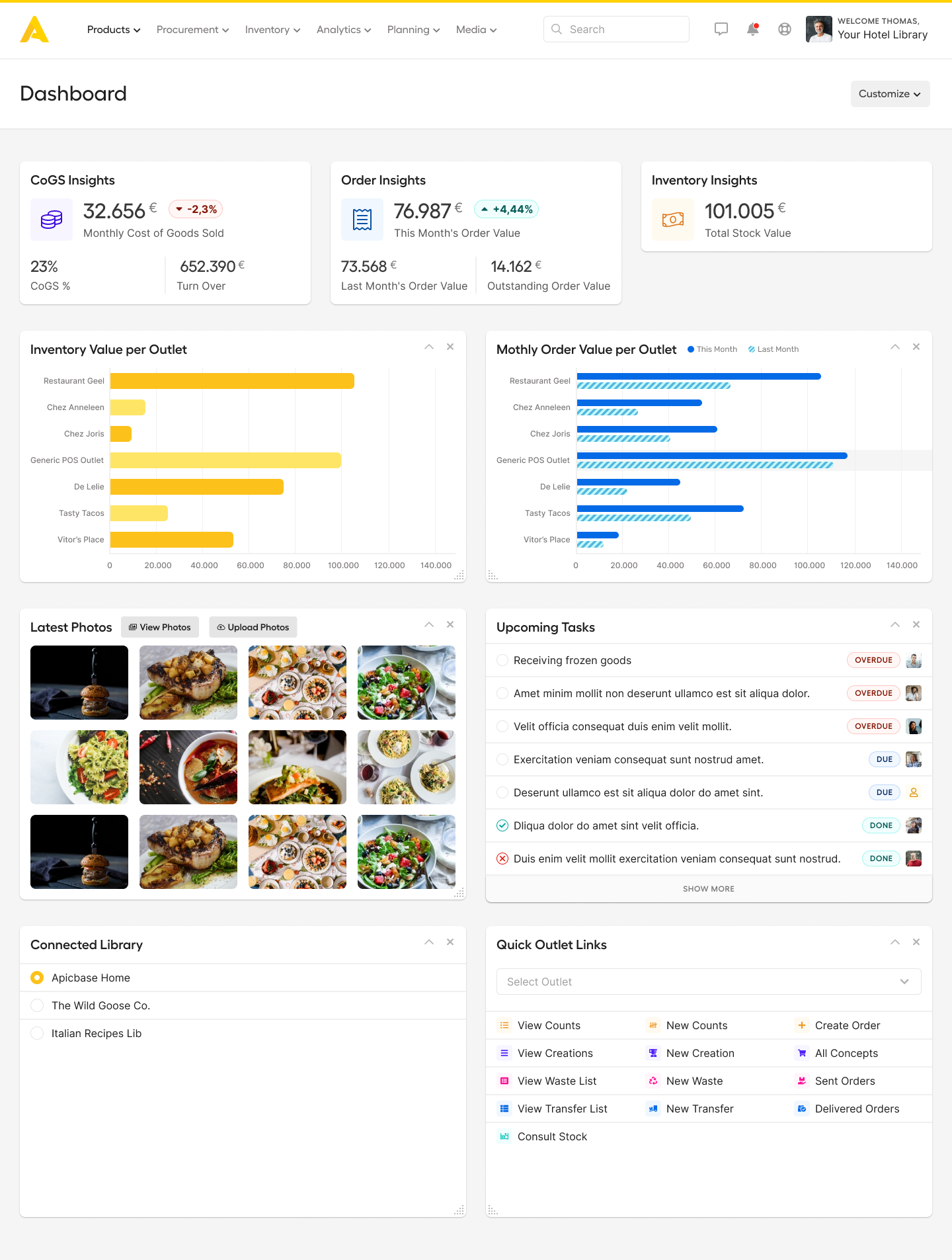 screenshot of Apicbase Restaurant Management